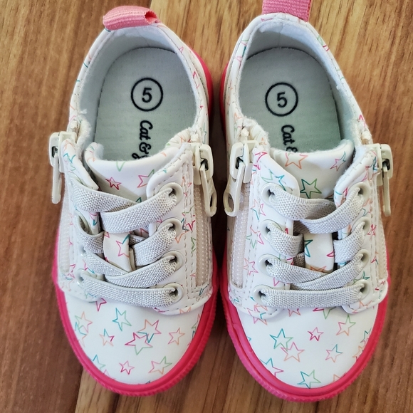 Cat & Jack Infant Toddler Luka sneakers shoes Star Print Double Zipper SZ 5 - Picture 2 of 5
